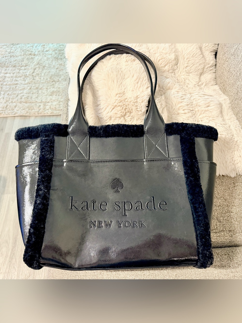 Kate Spade Jett Faux Sherling Tote Bag Black - Used 1 time
